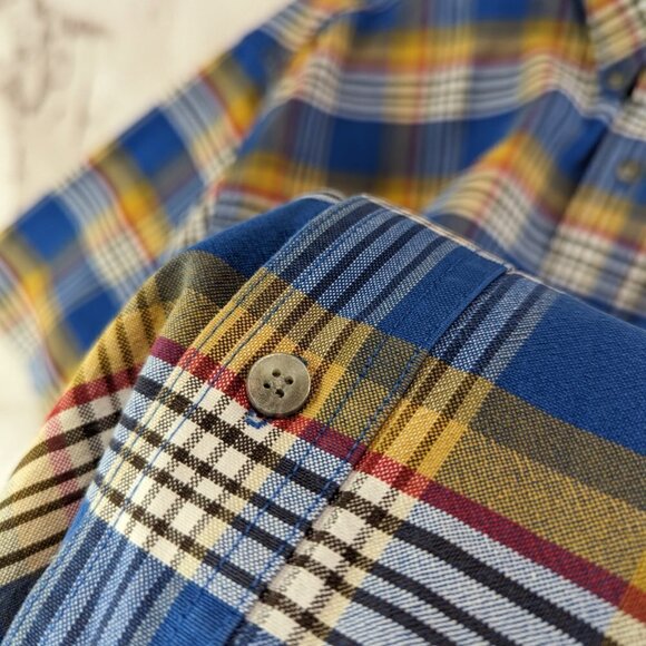 Wrangler Shirt Mens XL Blue Yellow Button Down Plaid Twenty X 20X Short Sleeve - Picture 9 of 12